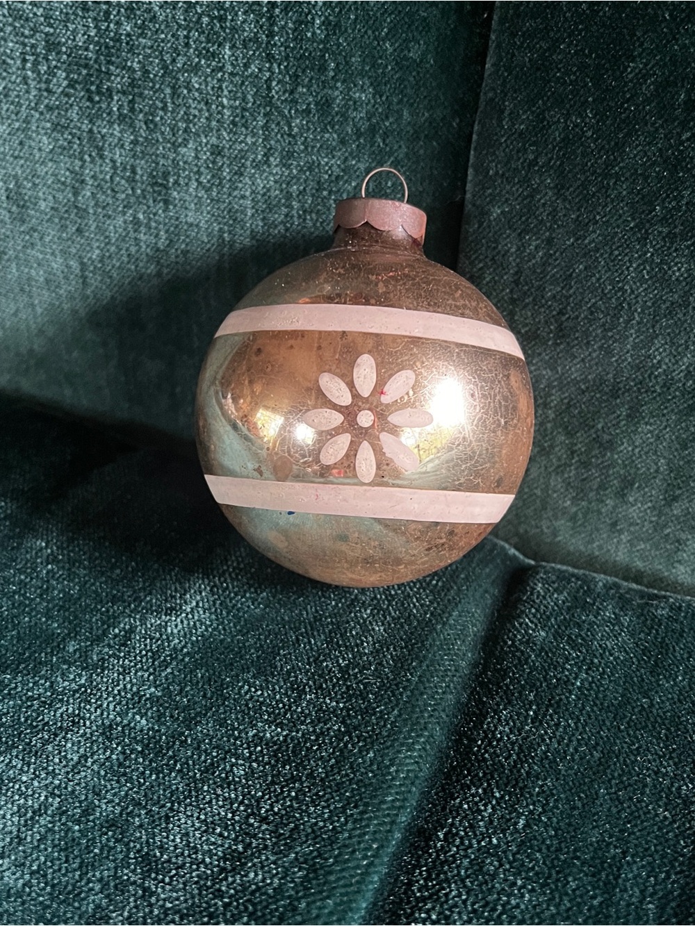 Mercury Glass Christmas Ornament Vintage Jumbo 1950s Floral Hand Painted Germany
